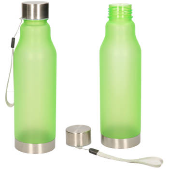Waterfles/drinkfles/sportfles - 2x - groen - kunststof - rvs - 600 ml - Drinkflessen