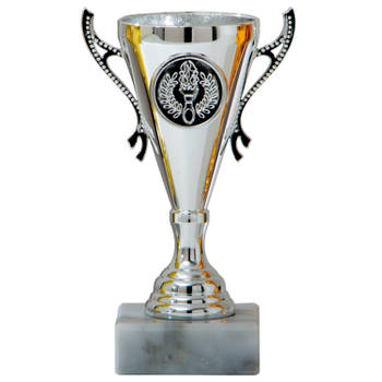 Luxe trofee/prijs beker met sierlijke oren - zilver - kunststof - 13 x 8 cm - sportprijs - Fopartikelen