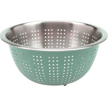 Excellent Houseware RVS keuken vergiet/zeef - afgieten etenswaren - mintgroen - 24 x 11 cm - Vergieten