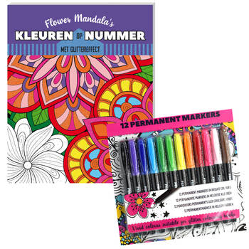 Kleuren op nummer - Flower Mandala's - Inclusief 12 Permanent Markers