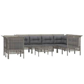 vidaXL 9-delige Loungeset met kussens poly rattan grijs