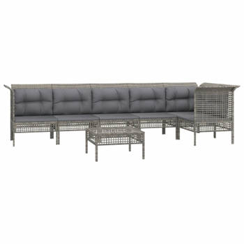 vidaXL 7-delige Loungeset met kussens poly rattan grijs