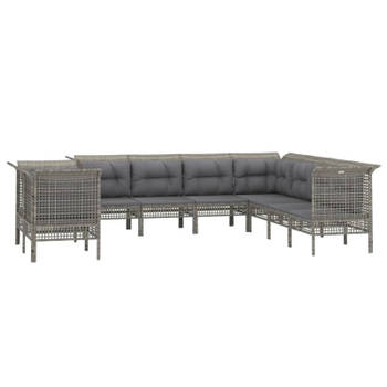 vidaXL 9-delige Loungeset met kussens poly rattan grijs