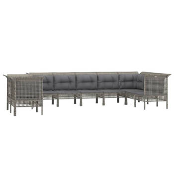 vidaXL 9-delige Loungeset met kussens poly rattan grijs