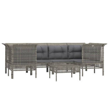 vidaXL 7-delige Loungeset met kussens poly rattan grijs