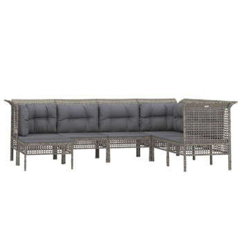 vidaXL 7-delige Loungeset met kussens poly rattan grijs