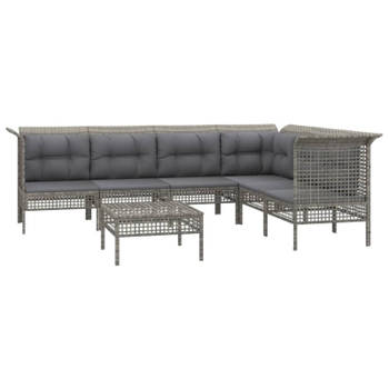 vidaXL 7-delige Loungeset met kussens poly rattan grijs