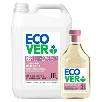 Ecover Wasmiddel Voordeelpak Wol- & Fijnwas 5L + 1,5L Gratis 142 Wasbeurten Ecologisch, Verzacht & Verzorgd