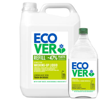 Ecover - Afwasmiddel - Citroen & Aloë Vera - Krachtig tegen vet - 5L + 950ML Gratis - Voordeelverpakking