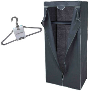 Set van mobiele kledingkast met kledinghangers - opvouwbaar - grijs - Campingkledingkasten
