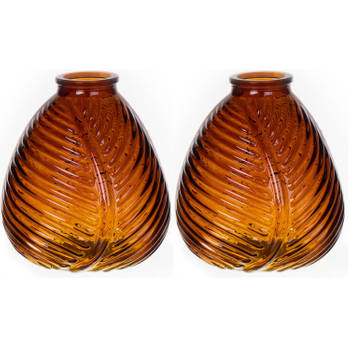 Bellatio Design Bloemenvaas - 2x - bruin transparant glas - D14 x H16 cm - Vazen