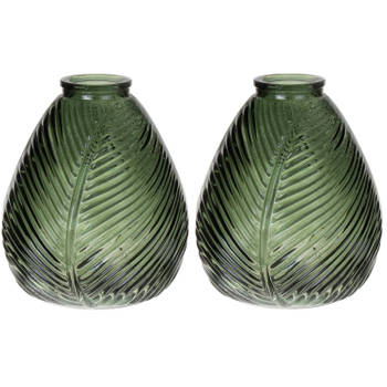 Bellatio Design Bloemenvaas - 2x - groen transparant glas - D14 x H16 cm - Vazen
