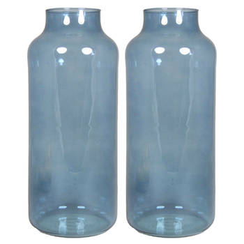 Floran Bloemenvaas Milan - 2x - transparant blauw glas - D15 x H35 cm - melkbus vaas met smalle hals - Vazen