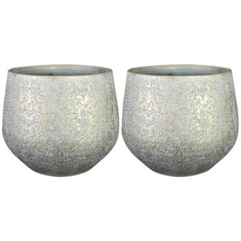 2x stuks plantenpot/bloempot keramiek metallic zilvergrijs/gold finish - D23/H20 cm - Plantenpotten