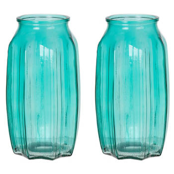 Bellatio Design Bloemenvaas - 2x - turquoise blauw - glas - D12 x H22 cm - Vazen