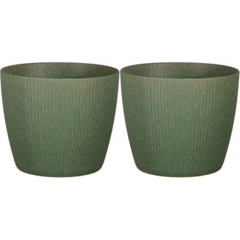 2x stuks plantenpot/bloempot kunststof donkergroen ribbels patroon - D22/H22 cm - Plantenpotten