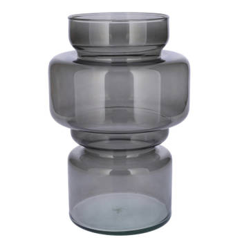 Bellatio Design Bloemenvaas - grijs transparant gerecycled glas - D17 x H25 cm - Vazen