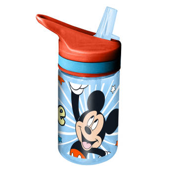Disney Mickey Mouse&nbsp;drinkfles/drinkbeker/bidon met drinktuitje - blauw - kunststof - 400 ml - Schoolbekers