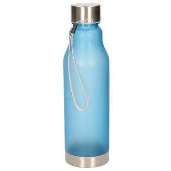 Waterfles/drinkfles/sportfles - blauw - kunststof - rvs dop - 600 ml - Drinkflessen