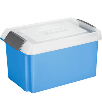 Sunware opslagbox kunststof 51 liter blauw 59 x 39 x 29 cm met hoge deksel - Opbergbox