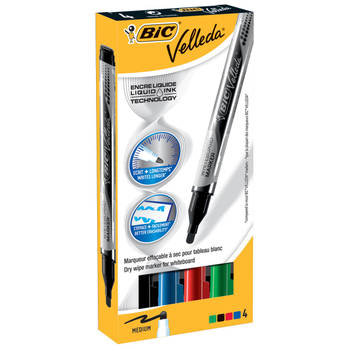 Velleda Whiteboardmarker Liquid Ink Pocket doos van 4 stuks in geassorteerde kleuren