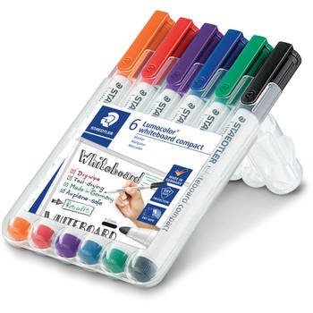 Staedtler whiteboardmarker Lumocolor Compact, opstelbare box met 6 stuks in geassorteerde kleuren