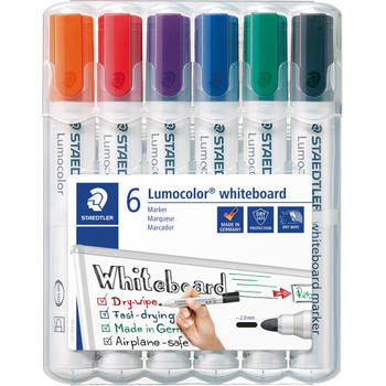 Staedtler Lumocolor whiteboardmarker etui van 6 stuks in geassorteerde kleuren 5 stuks