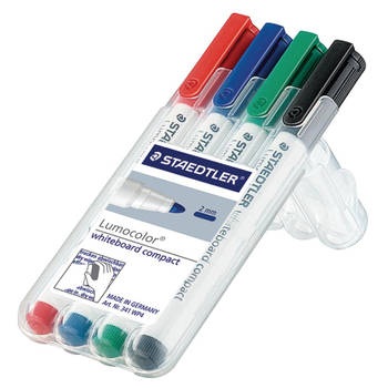 Staedtler whiteboardmarker Lumocolor Compact opstelbare box met 4 stuks in geassorteerde kleuren 10 stuks
