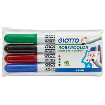 Giotto Robercolor whiteboardmarker, medium, ronde punt, etui met 4 stuks in geassorteerde kleuren 20 stuks