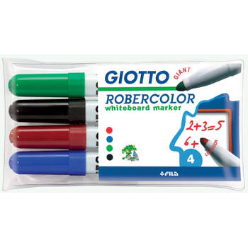 Giotto Robercolor whiteboardmarker maxi, ronde punt, etui met 4 stuks in geassorteerde kleuren 20 stuks