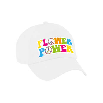 Flower power verkleed pet/cap wit volwassenen - Verkleedhoofddeksels