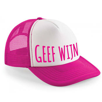 Bellatio Decorations snapback/cap voor dames - geef wijn - roze/wit - feest pet - vrijgezellenfeest - Verkleedhoofddekse