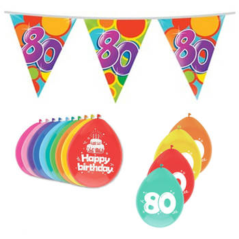 Leeftijd verjaardag thema 80 jaar pakket ballonnen/vlaggetjes - Feestpakketten