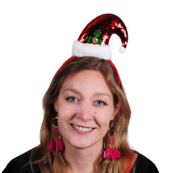 Kerstmuts haarband/diadeem met pailletten - Verkleedattributen