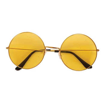 Hippie Flower Power Sixties ronde glazen zonnebril geel - Verkleedbrillen