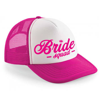 Bellatio Decorations snapback/cap voor dames - roze/wit - Bride Squad - vrijgezellenfeest petjes - Verkleedhoofddeksels