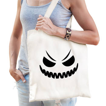 Halloween Spook gezicht horror halloween trick or treat tas wit - bedrukte katoenen tas/ snoep tas - Verkleedtassen