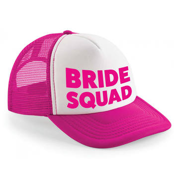 Bellatio Decorations snapback/cap voor dames - Bride Squad - roze/wit - vrijgezellenfeest petjes - Verkleedhoofddeksels