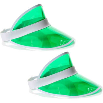 2x Stuks Jaren 80 transparante zonnekleppen - groen - Verkleedhoofddeksels