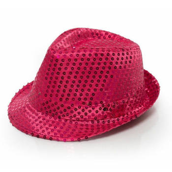 Trilby hoed met pailletten - roze - glitter - Verkleedhoofddeksels