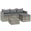 vidaXL 3-delige Loungeset met kussens poly rattan grijs