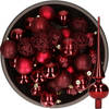 37x stuks kunststof kerstballen 6 cm incl. glazen piek glans donkerrood - Kerstbal