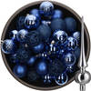 37x stuks kunststof kerstballen 6 cm kobalt blauw incl. glazen piek glans zilver - Kerstbal
