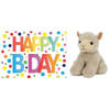 Pluche knuffel lammetje/schaap 13 cm met A5-size Happy Birthday wenskaart - Knuffel boederijdieren
