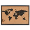 Zeller prikbord wereldkaart - zwart - 60 x 40 cm - kurk/hout - Prikborden
