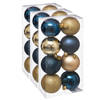 24x stuks kerstballen mix blauw/champagne glans en mat kunststof 7 cm - Kerstbal