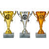 Luxe trofee/prijs beker - brons/goud/zilver - metaal - 13 x 8 cm - Fopartikelen