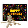 Happy Horse knuffel aap/apen 85 cm met een verjaardag wenskaart happy birthday - Knuffel bosdieren