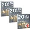 Cepewa set van 3x stuks draadverlichting lichtsnoer met 20 lampjes warm wit op batterij 220 cm met t - Lichtsnoeren