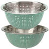 RVS keuken vergiet/zeef - set met 2 formaten- mintgroen - Diameter 24 en 27 cm - Vergieten